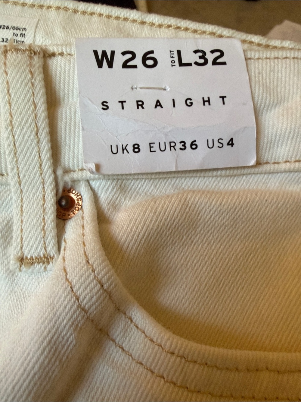 NWT TOPSHOP Women’s High-Rise Straight Jeans in LT white cream US 4. - Picture 4 of 6